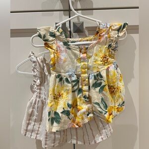 Two Old Navy Floral and striped tops 12-18m